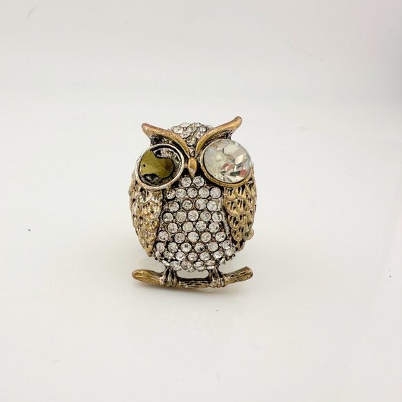 Vintage Costume Jewelry  Owl, Dolphin and Turtle Rhinestone Animal Rings - Picture 2 of 16